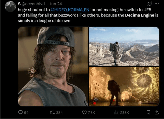 《死亡搁浅2》引擎超强！粉丝们认为优于虚幻5(图1)